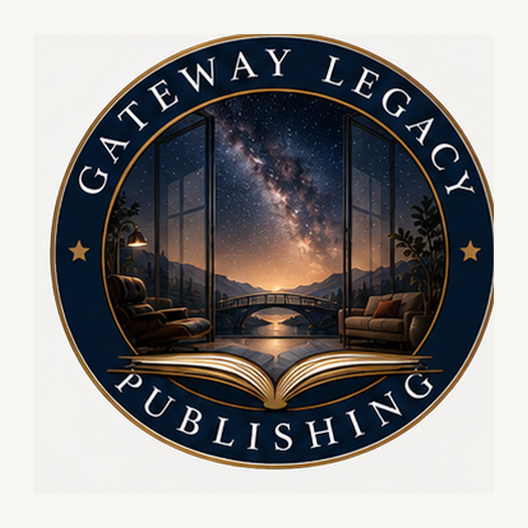 Gateway Legacy Publishing emblem: an open book before a starlit gateway